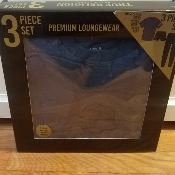 New True Religion 3 piece Lounge Set Crew Neck Tee Boxer Brief & Jogger Pant M